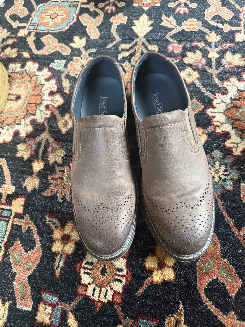 Josef Seibel Men's Taupe Brown Slip-On Brogue Loafers
